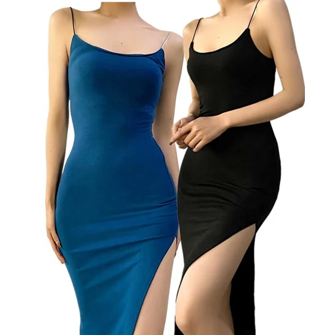 High Quality Wholesale Women Tight Suspender Thin Rubber Band High Slit Sexy Dress