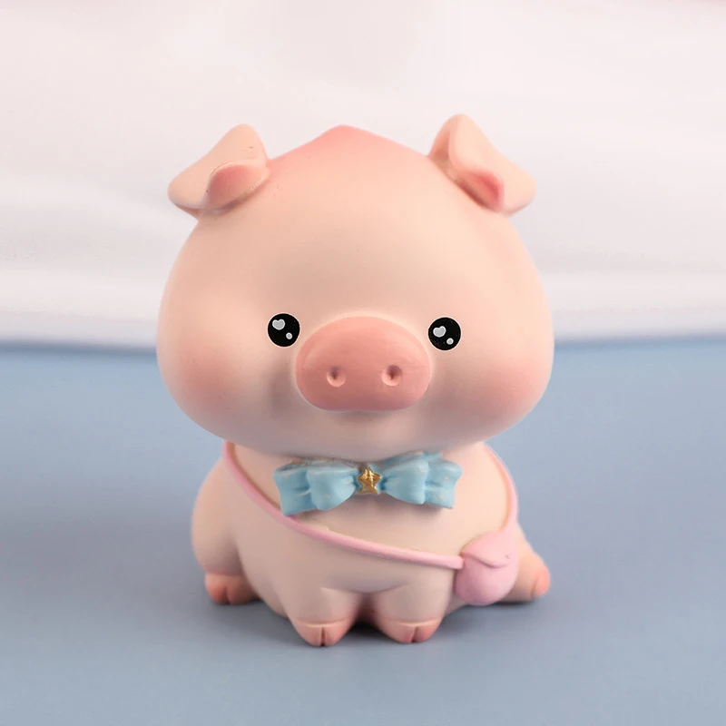Pink Pig Figure Animal Toys Set Cake Topper Micro Decor Fairy Garden Miniature for Christmas Birthday Gift Desk Decorations/