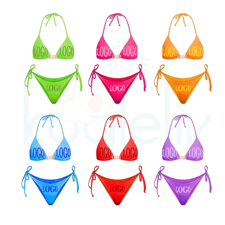 New Design Custom Metal LOGO Bikini Swimwear Thong Women Two Pieces String Swimwear Swimsuit Cute Micro Sexy Bikini 2023