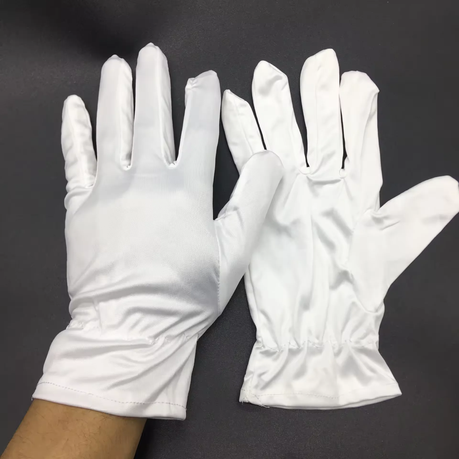Custom anti dust Silver Inspection cleaning white microfiber watch display glove for jewelry
