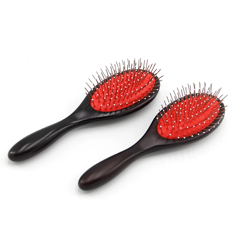 New Custom Logo Hairbrush Metal Pins Bristle Wig Brush Round Paddle Detangling Wooden Hair Brush