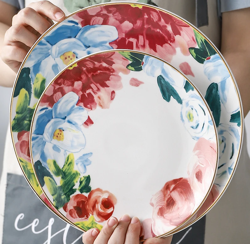 Luxury Porcelain Plate Dinner Set Ceramic plates for Restaurant  10 inch flat steak plate