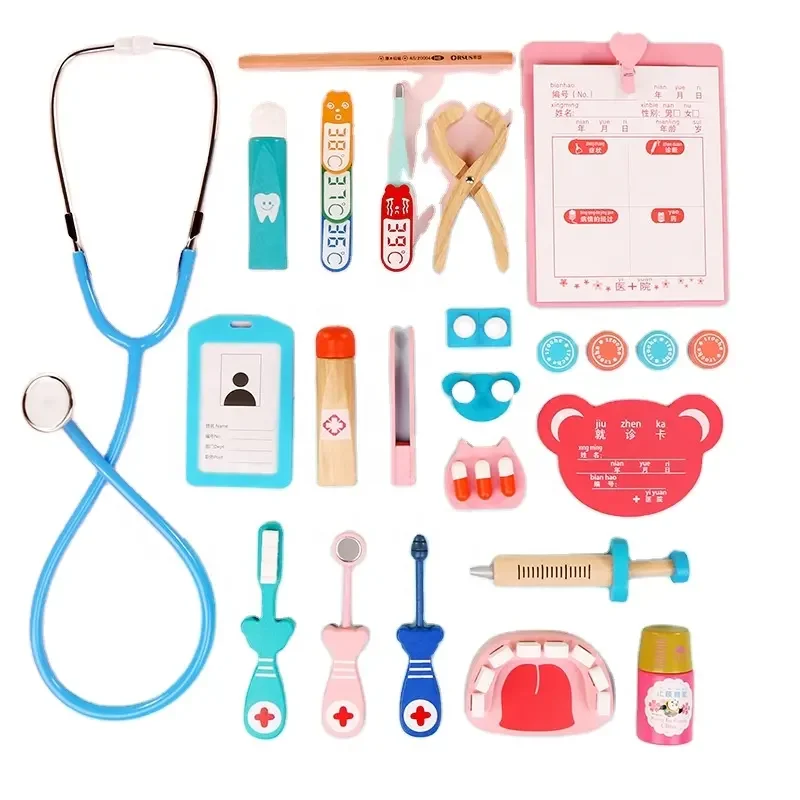 pretend Play Doctor Kits  Wooden Dentist Tool Toys for Toddlers Pretend Play Medical Doctor Set with Realistic Stethoscope