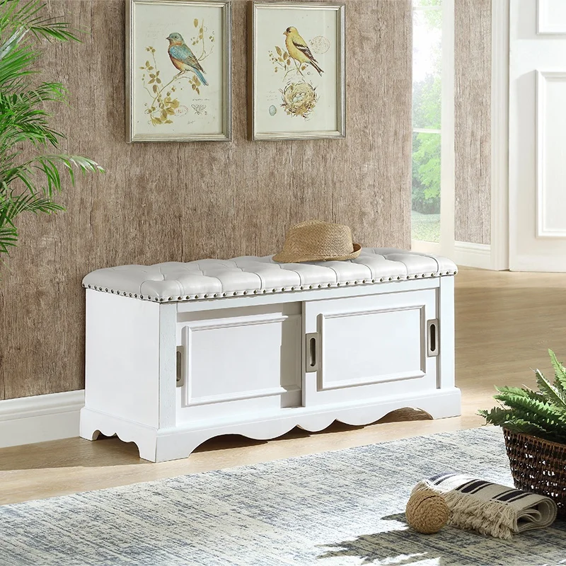  Modern Classic American Antique Upholstered Fitting Wood Shoe Storage Bench Cabinet Entryway with