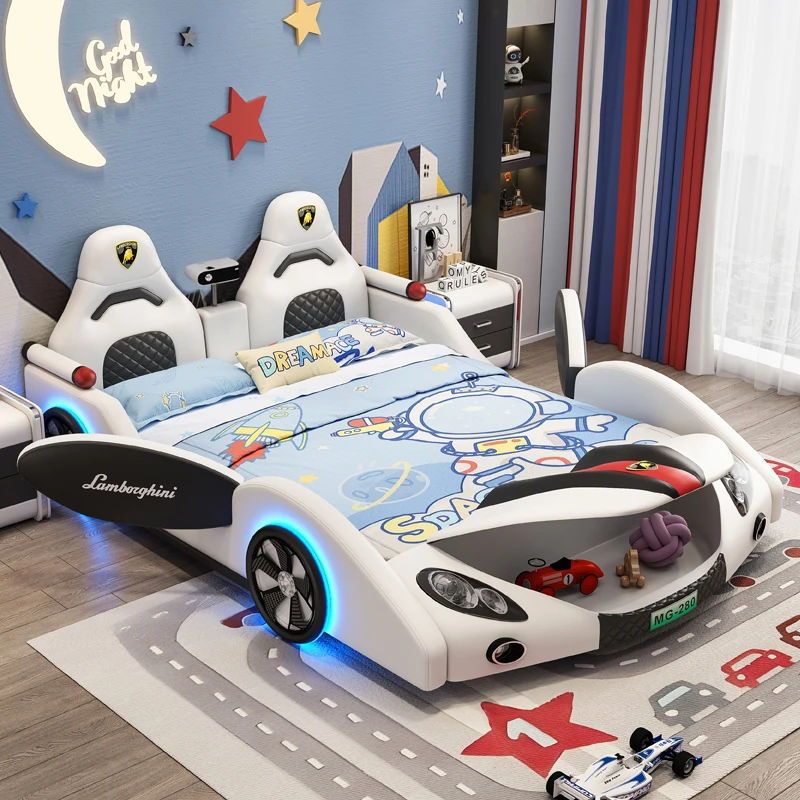 Modern Nordic Style New Design Wooden Frame Safety Bedroom Home Double Size Kids Children Child Car Bed