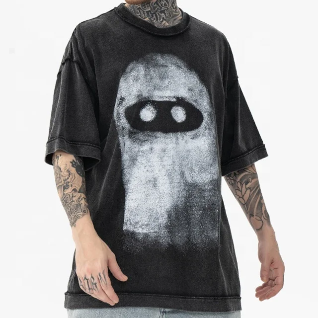 Тяжелая хлопковая Дизайнерская футболка с круглым вырезом и принтом в стиле хип-хоп