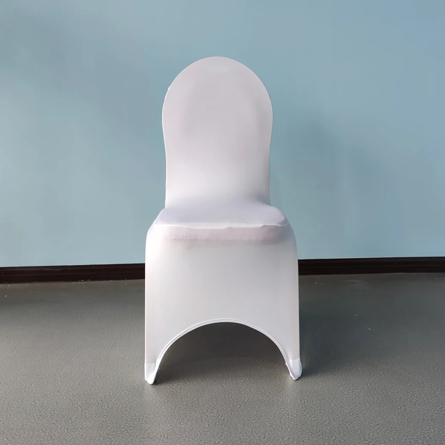Cheap white universal arch front stretch spandex banquet chair slipcovers 100 white chair covers for wedding