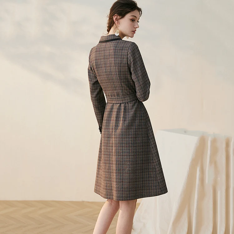 
Intellectual OL Female Autumn Temperament Plaid Slim Professional Mid Knee Length Skirt Dress 