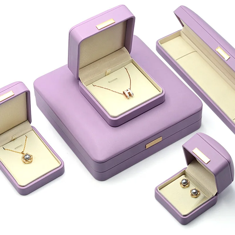High end luxury proposal engagement gold label PU leather ring necklace earrings bracelet jewelry gift packaging jewelry box