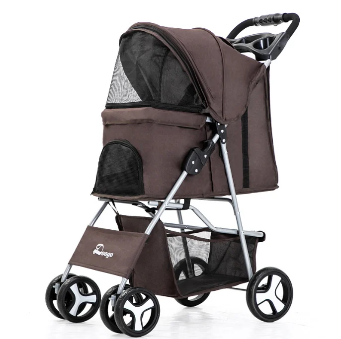 Wholesale 4 wheels Luxury  Folding Reinforced Universal Wheel Pet Trolley Pet Stroller Detachable Travel Dog Show Trolley