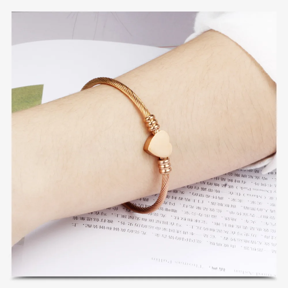  Fashion Girls Gold Color Stainless Steel Heart Bracelet Bangle With Initial Charms Bracelets For