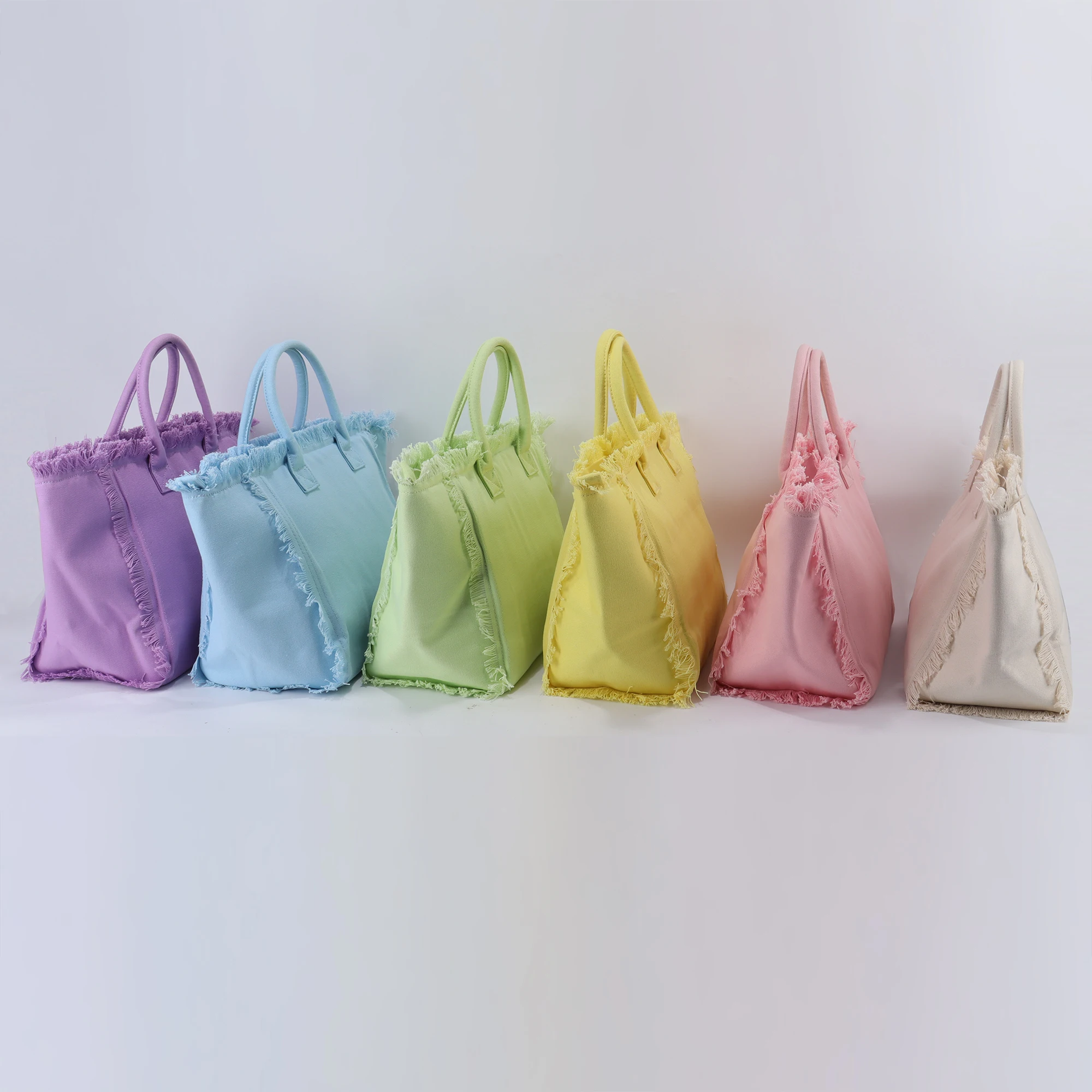 DIY Women Fashion Portable Summer Canvas Beach Tote Bag Large Capacity Waterproof Color Natural Tassel Cotton Canvas Tote Bag