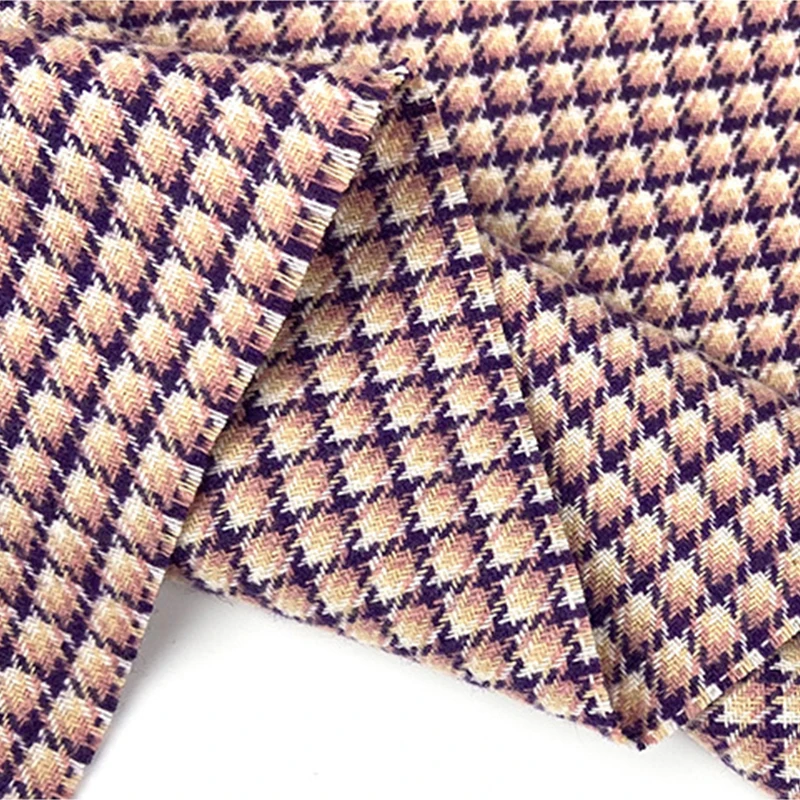 Comfortable woolen polyester blend yarn dyed tweed Houndstooth plaid coat/skirt fabric