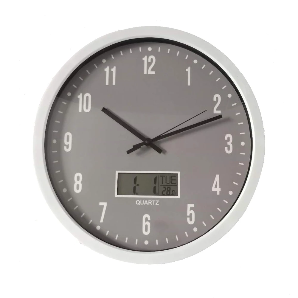 Plastic Lcd Analog Mental Wall Digital Clock Sweep Movement With Glass Cover And Color Case
