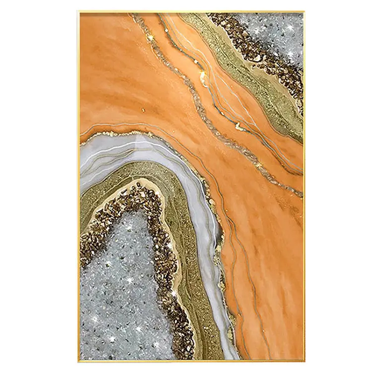 Framed Gold Resin Painting Aluminum Alloy grey Canvas Frame Painting Frame Paints Liquid Epoxy Art Crystal abstract wall art
