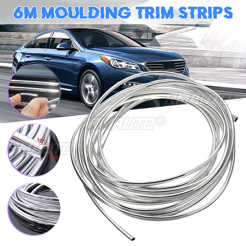 6M Chrome Moulding Trim Strip Car Door Edge Scratch Guard Protector Cover Strip Roll Chrome Moulding Trim Strip