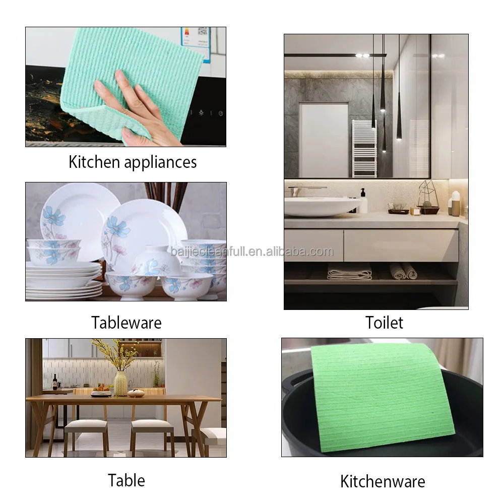 Biodegradable  Dish Cloth For Kitchen  customize 4mm Thickness Dishcloth cellulose Wood Pulp Dishcloth Cleaning Cloths