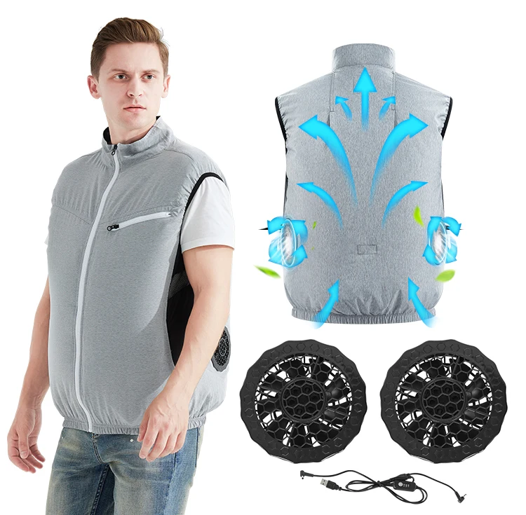 5V 7V 12V Mobile sun-proof battery power air condition fan vest for Hot Summer Aloft Work worker laborer With Two Fans