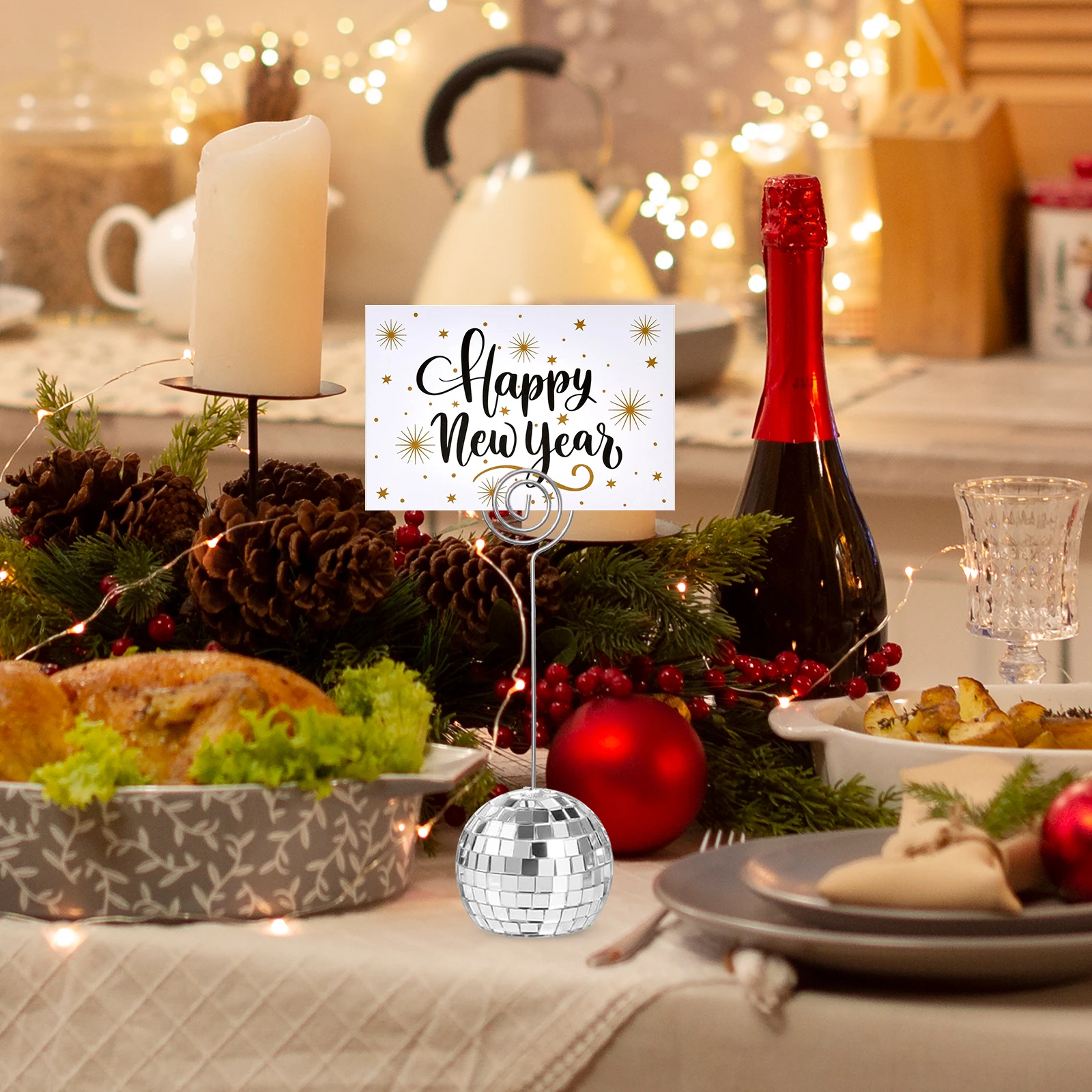 3pcs Disco Ball Table Number Holder With Swirl Wire Card Stand Silver Table Number Stand Name Card Photo Picture Holder