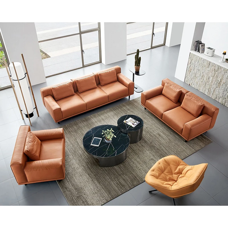 Modern and comfortable cushioned single seat three seat sofa business reception luxury leather office furniture sofa set