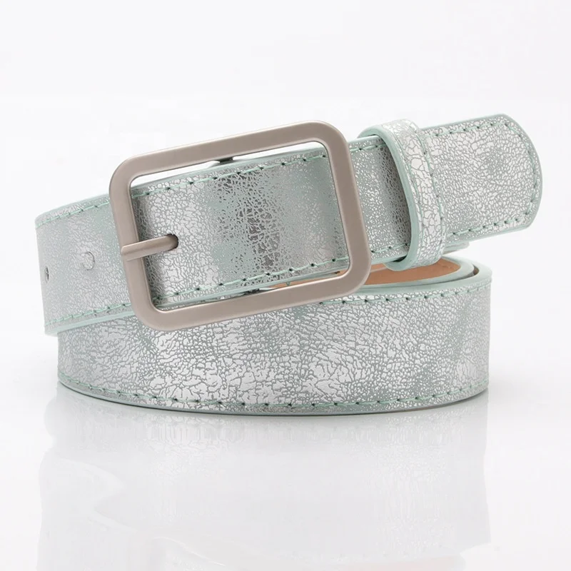 Sequins PU Leather Belts for Women Square Buckle Waist Belts Ladies Waistband for Jeans