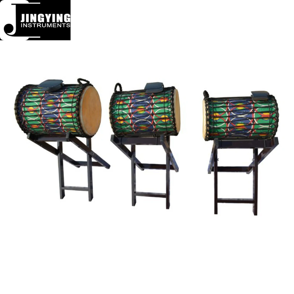 2024 Jingying Music Latin Drums,Wholesale 11/13/16 inch Professional Bass/Alto/Treble Cloth-art Djun Djun Drums with Stand Set