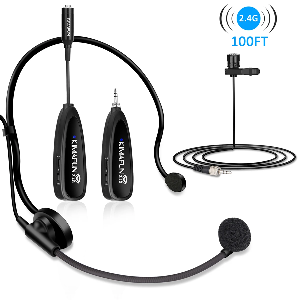 
KIMAFUN G102-3 Wireless Microphone wired to wireless headset lavalier microphone for indoor and outdoor activity for teaching 