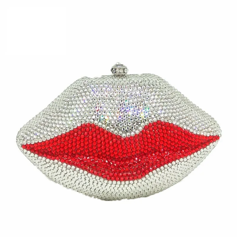 Unique Lips Shape Diamond Evening Clutch High Quality Luxury Handbags Sparkle Hardcase Full Crystal Bag