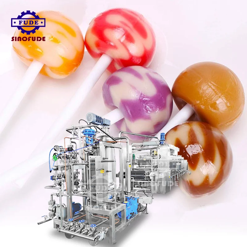 Automatic operation high efficiency ball flat hard candy lollipop sweet swirl making machine production line