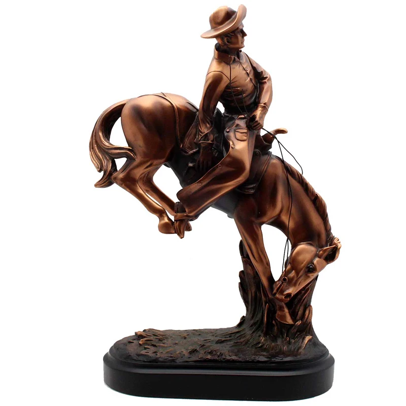 Custom handmade horse trainer figurine resin patinated copper bronze electroplated horsebreaker bronc buster statue
