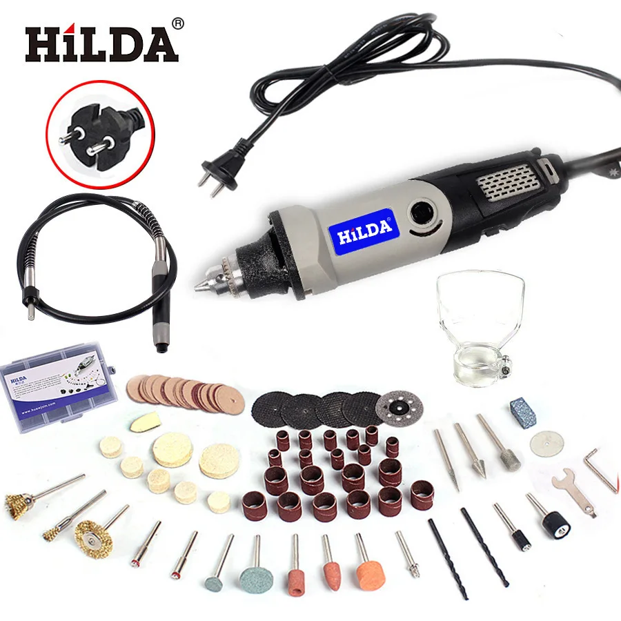 Небольшая электродрель HILDA 400 Вт 94 шт. аксессуары мини электрический сверлильный станок с 6 положениями переключателя скорости для Dremel