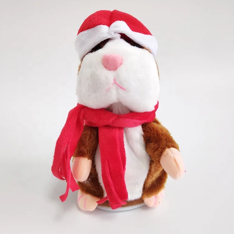 16cm talking hamster with christmas hat and scarf