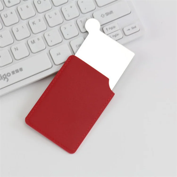 Handheld Cosmetic Stainless Steel PU Leather Pocket Size Mirror Name Card Mini Metal Resistant Mirror