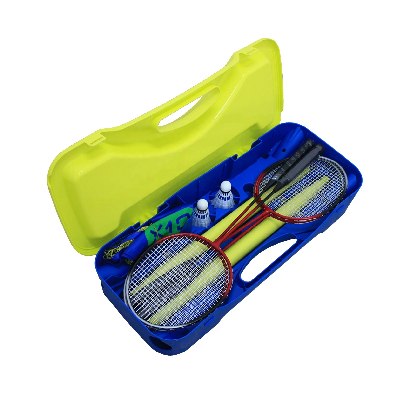 Portable Complete Badminton Set Storage Box Base with 2 Battledores 2 Shuttlecocks for Ball Game