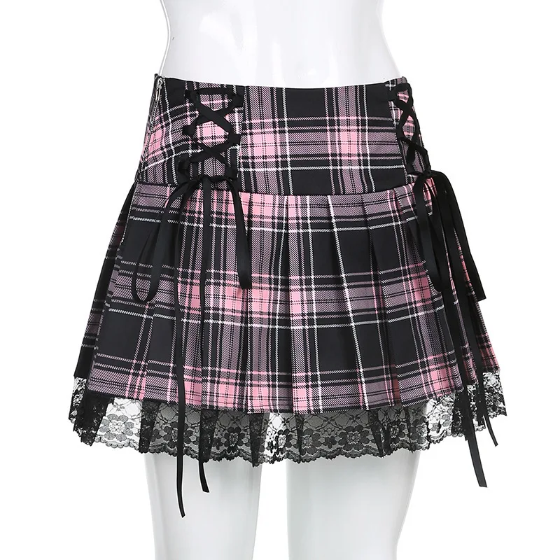 2022 Summer Hot Girls Zipper Punk Gothic Darkness Black Short Skirt Womens Sexy Goth Mini Pleated Skirts With Harness Garters
