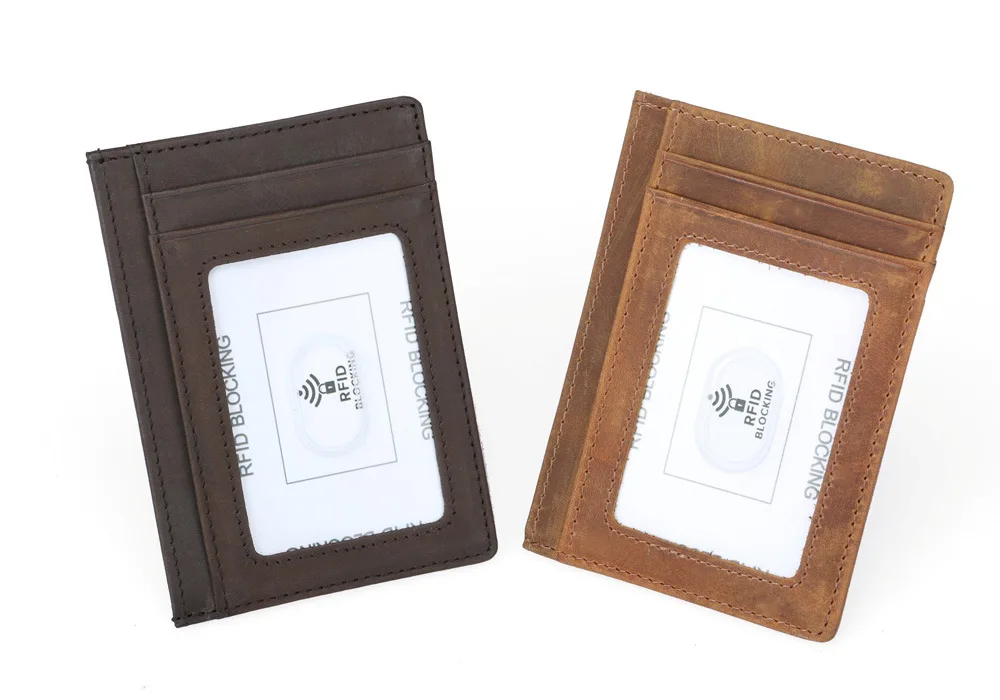 Wholesale custom men crazy horse genuine leather atm bank card coin holder rfid credit card holder wallet