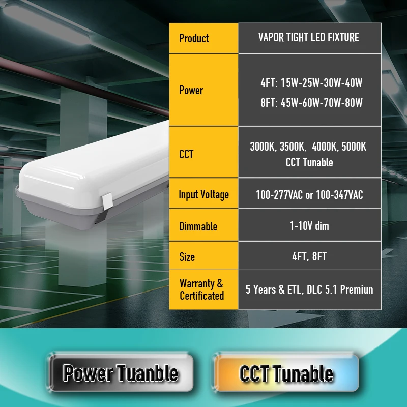 Dimmable Tri-proof Fixture Linear Lights Outdoor Vapor Tight Lamp with Motion Sensor Emergency