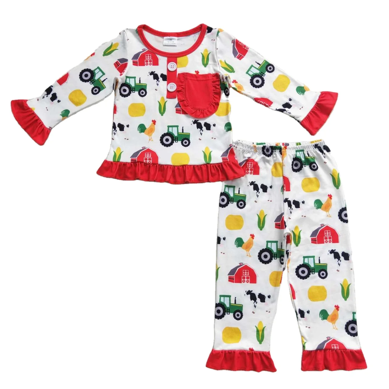 Christmas red green farm girl pajamas wholesale RTS girls clothing sets kids clothing western children toddler clothing baby