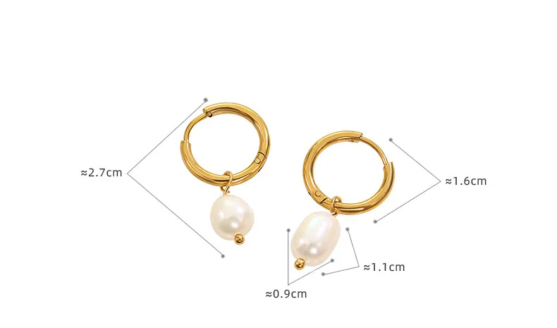 18K Gold Plated Stainless Steel Drop Hoop Earrings For Women Girls Wholesale Natural Freshwater Pearl Pendant Huggie Earrings