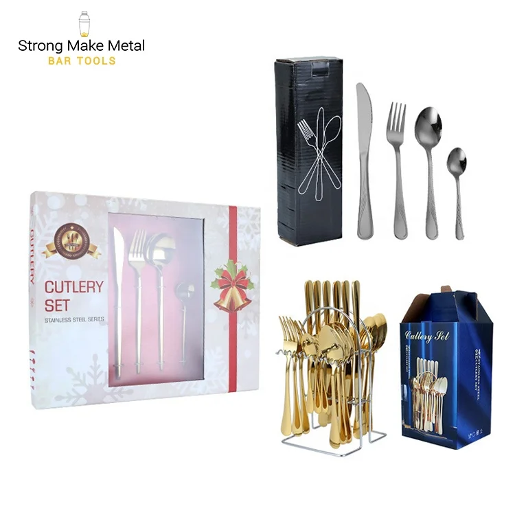 Best Selling Stainless Steel Knife Fork Spoon set 24pcs Gold Flatware Luxury Cutlery Set With Stand