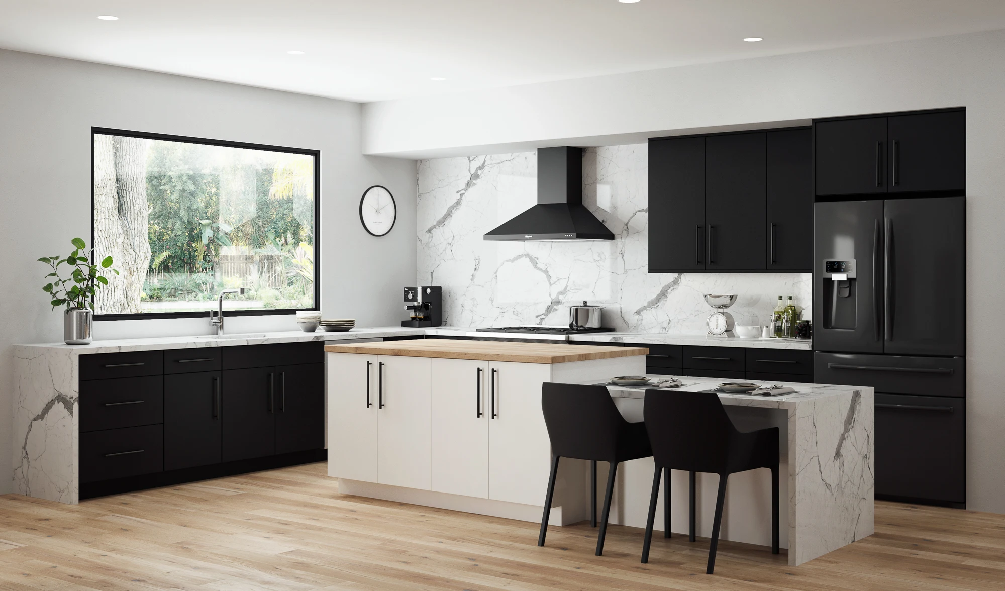 Luxurious High End Customized Modern Design Modular Shaker Kitchen Cabinets With Black Island
