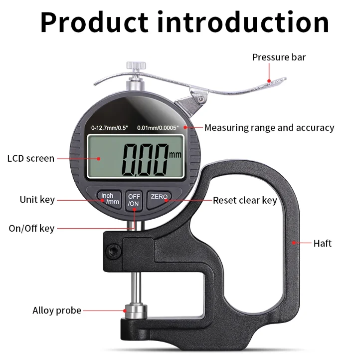 M 0-12.7mm Electronic Digital Thickness Meter Gauge for Paper Film Leather Thickness Measuring Tool