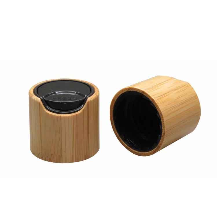 24/410 Nature bamboo shampoo squeezable plastic bottle 20/410 Ash  wooden lids disc top caps