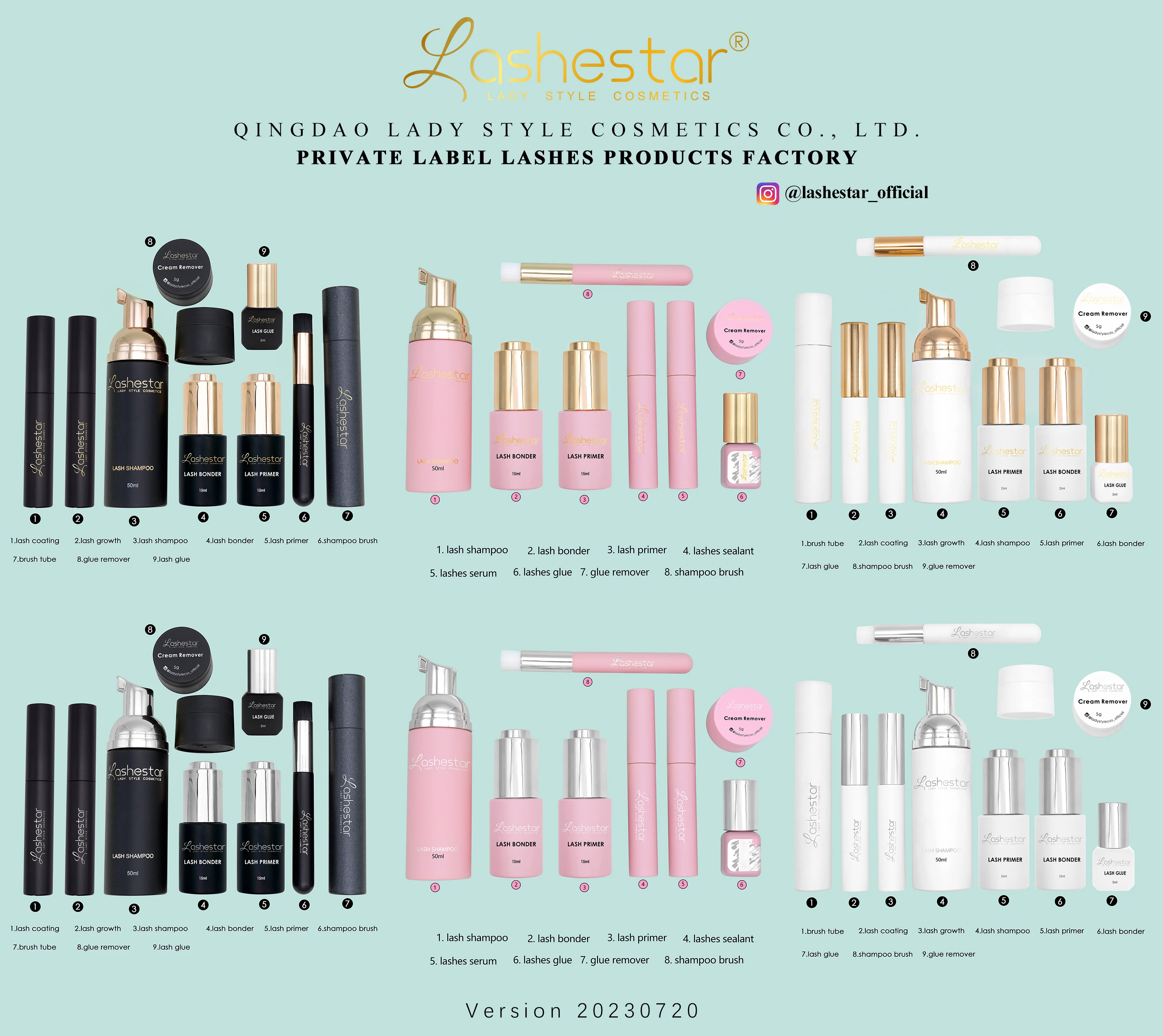 Lashestar полностью розовый набор жидких продуктов шампунь для ресниц сыворотка роста герметик удаления прайдер клей