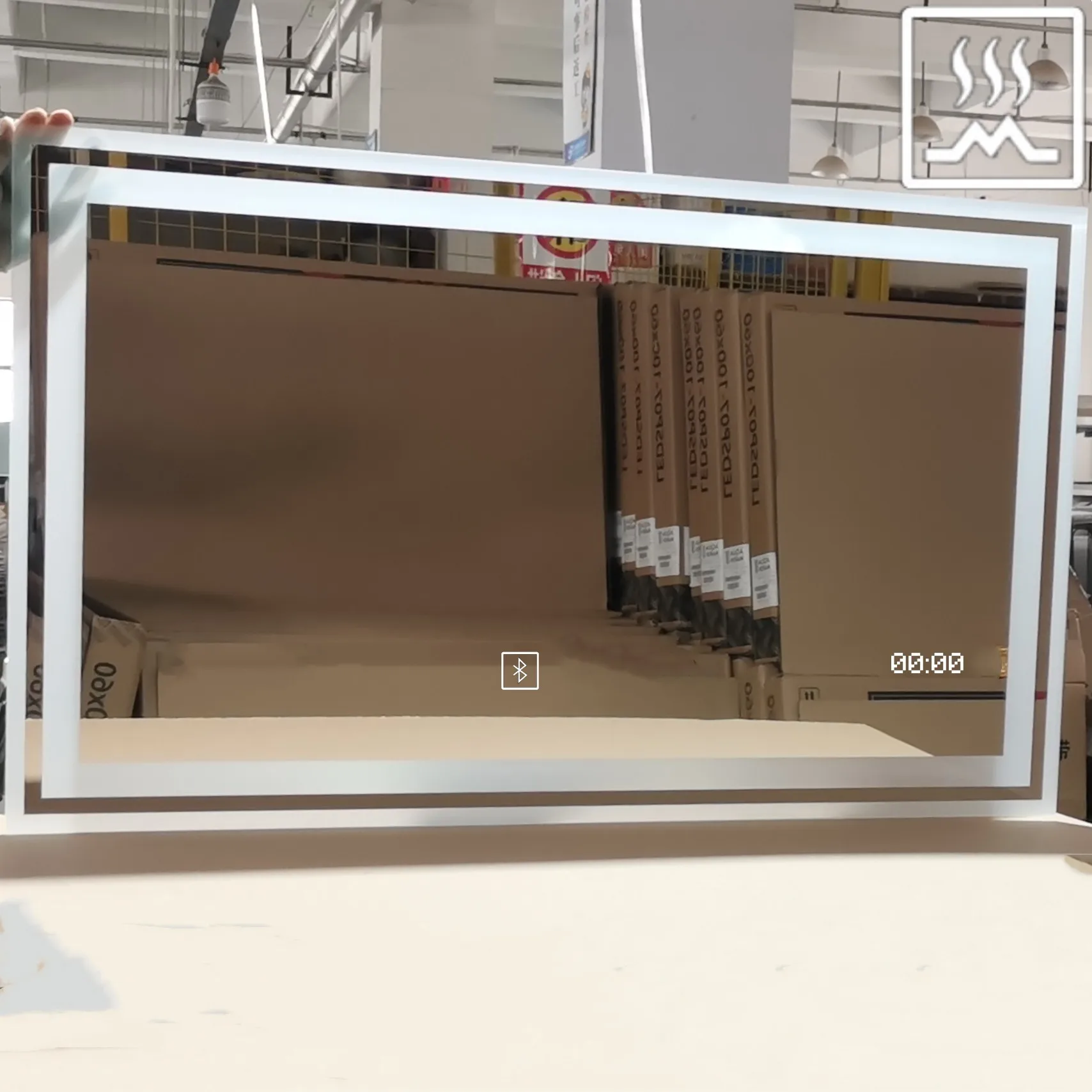 Custom Rectangle Heat defogger led bathroom mirror with brightness lights bluetooth and speaker Vanity Mirror With Clock