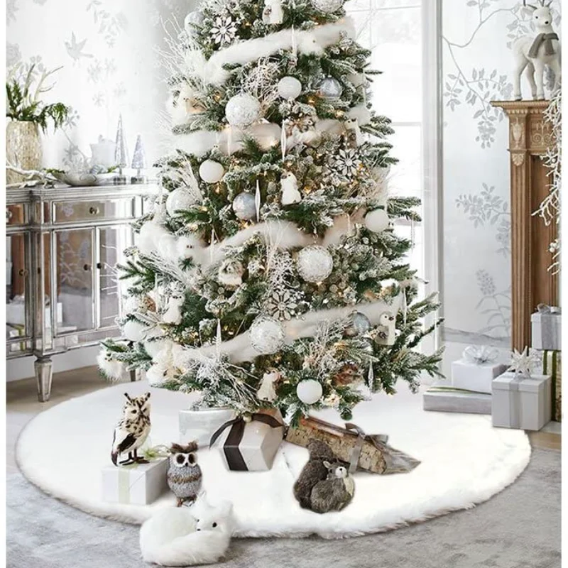 Large White Tree Skirt Xmas Faux Fur Tree Skirt Christmas 60 inch Tree Skirt for New Years Eve