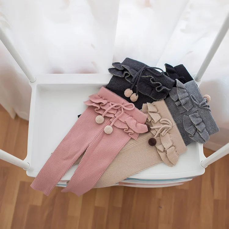 Детские однотонные леггинсы; Детские хлопковые брюки с оборками на талии; Эластичные брюки