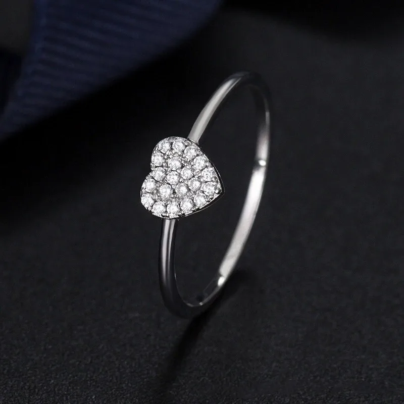 Fine Jewelry Ring Classic Simple Heart Shaped Cubic Zirconia Engagement Ring Women Sterling Silver Rings For Girls Beautiful