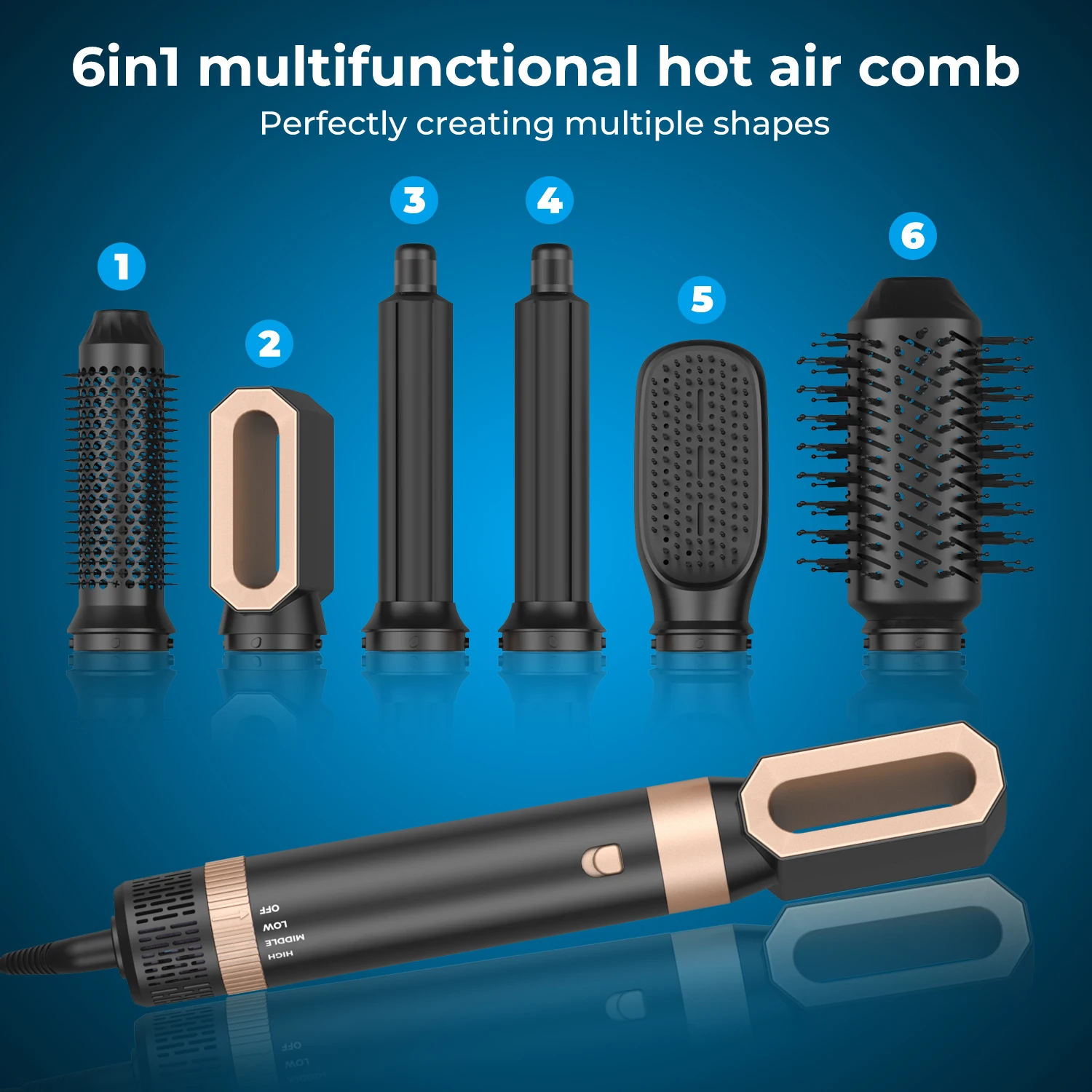 Efficient 6-in-1 hair dryer brush blow dryer and hot air styler designed for versatile styling with minimal noise disturbance