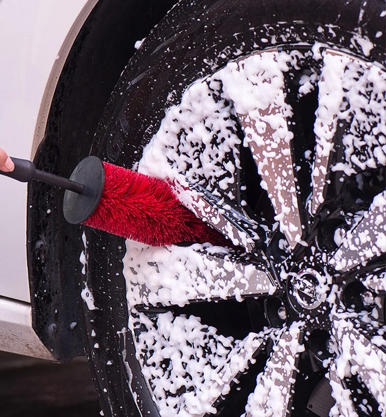 38cm length Red and black small car wheel rim and engine brush tire wash brush car detailing brush